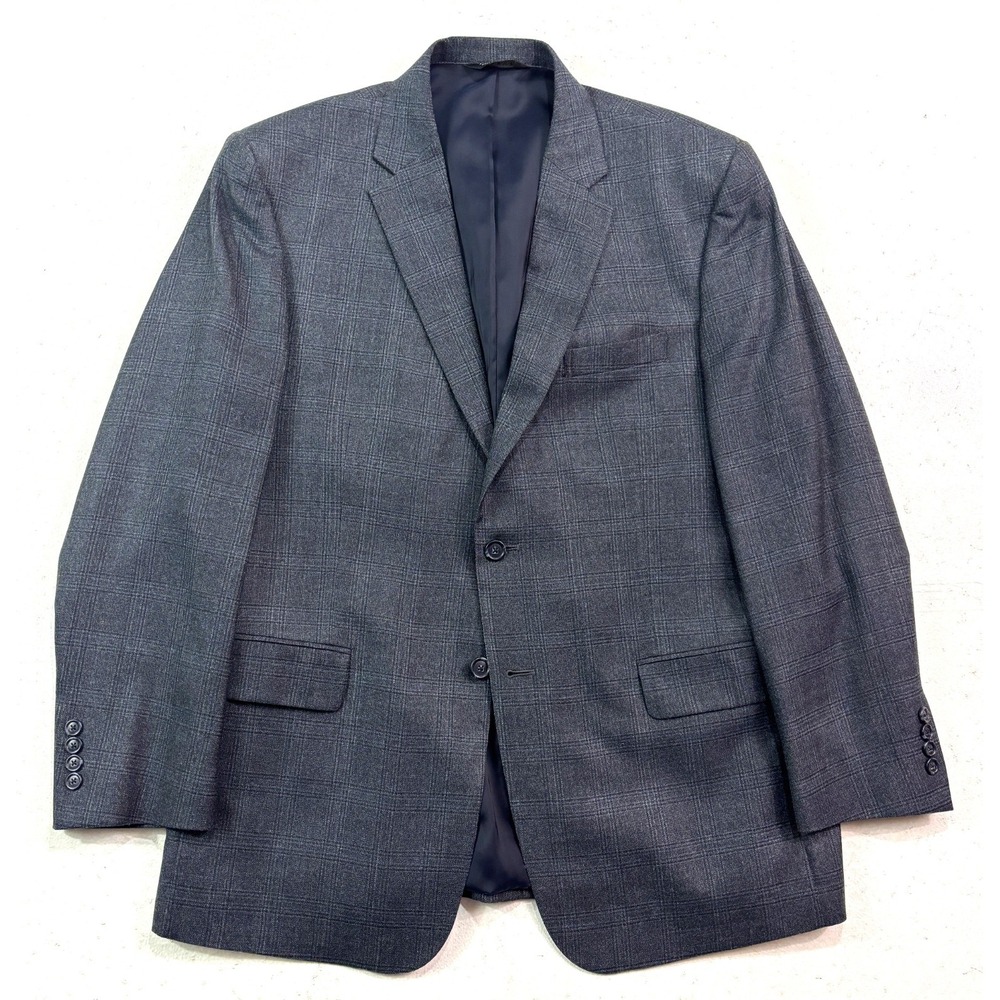 Jos A Bank 44R Gray Plaid Travelers Blazer Jacket Sport Suit Coat Silk Wool